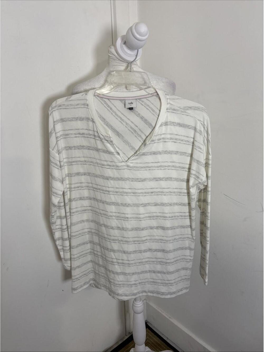 CAbi 5930 Habit Tee Womens Small Gray Striped Tunic Stretch Lounge Comfort